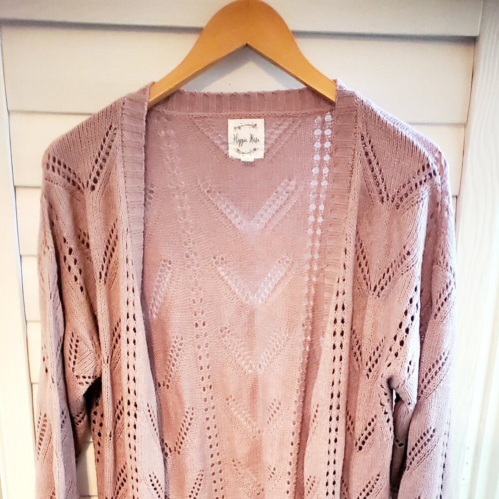 Rose Long Buttonless Cardigan w/Pockets